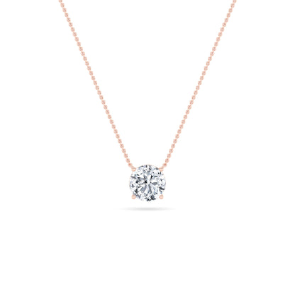 Round Lab Grown Diamond Prong 14k Rose Gold Solitaire Pendant Necklace
