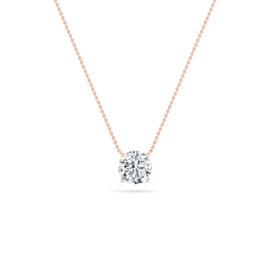 Round Lab Grown Diamond Prong 14k Rose Gold Solitaire Pendant Necklace