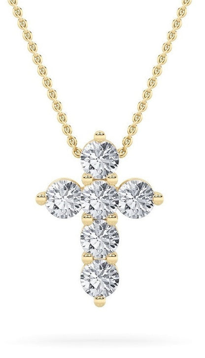 1.5ct Round Shaped Lab Grown Diamond (F/VS) Cross Pendant in 14K Yellow Gold