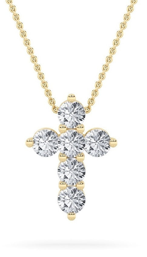 1.5ct Round Shaped Lab Grown Diamond (F/VS) Cross Pendant in 14K Yellow Gold