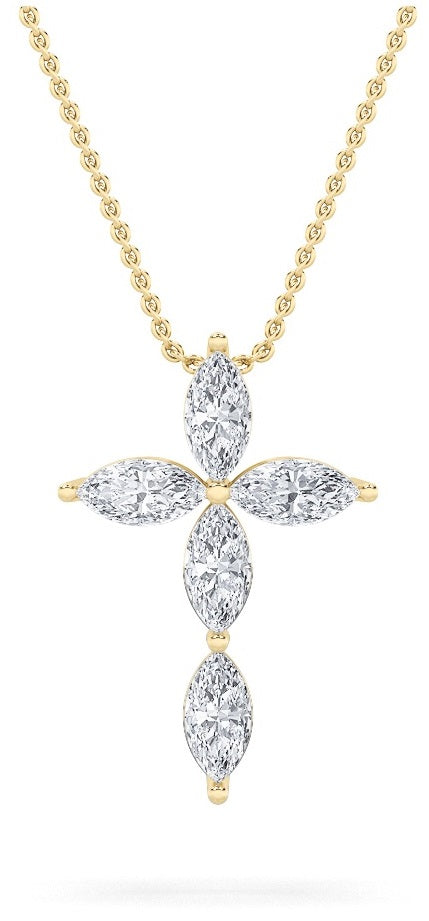 1.5ct Marquise Shaped Lab Grown Diamond (F/VS) Cross Pendant in 14K Yellow Gold