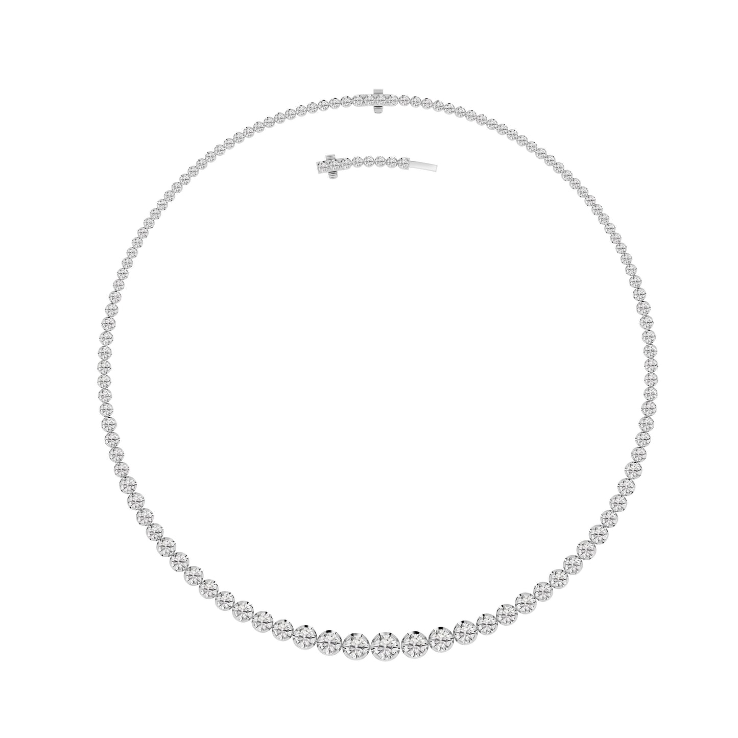 Round (F/VS) Lab Grown Diamond Prong 14K White Gold Graduating Full Riviera Tennis Necklace