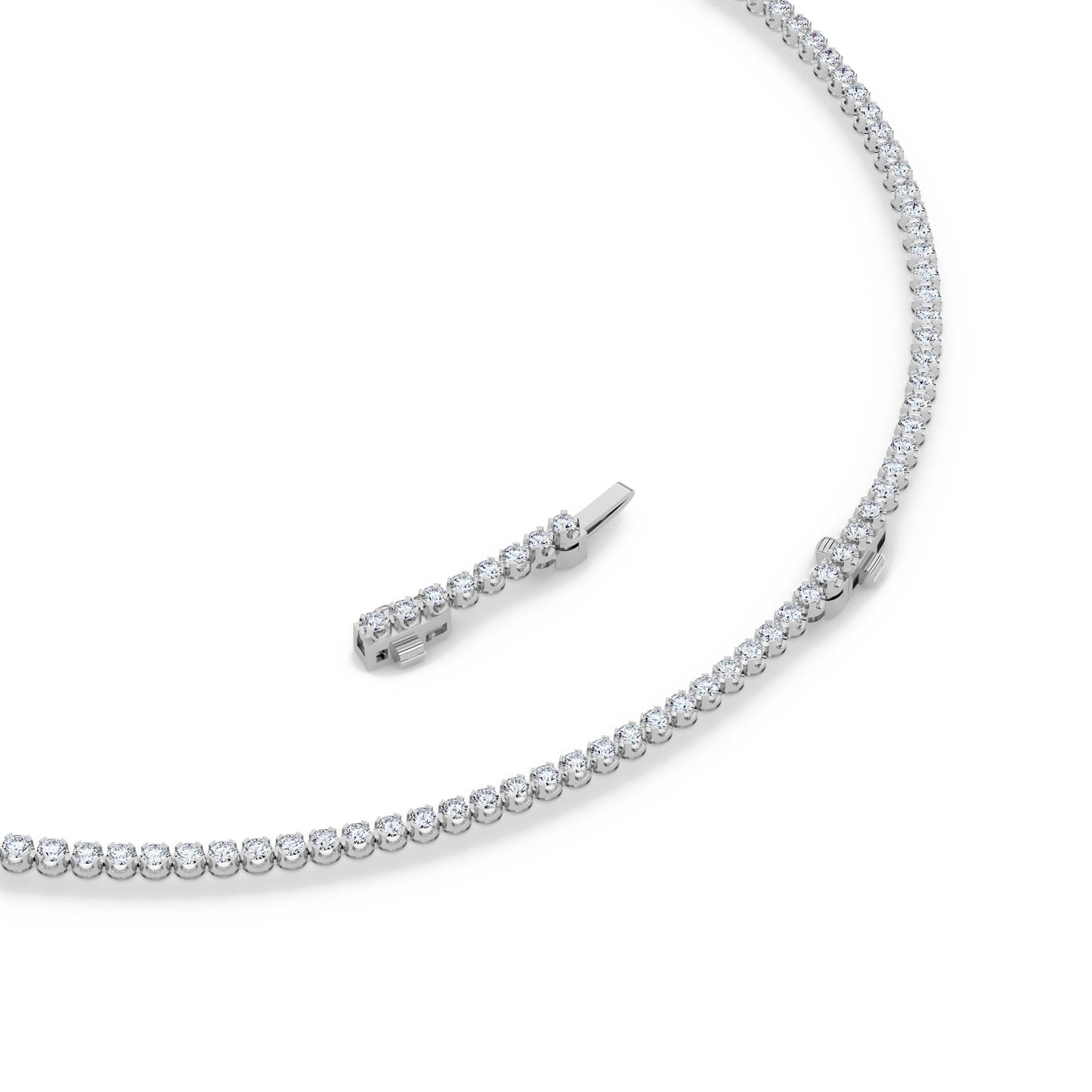 Round (F/VS) Lab Grown Diamond Prong 14K White Gold Graduating Full Riviera Tennis Necklace