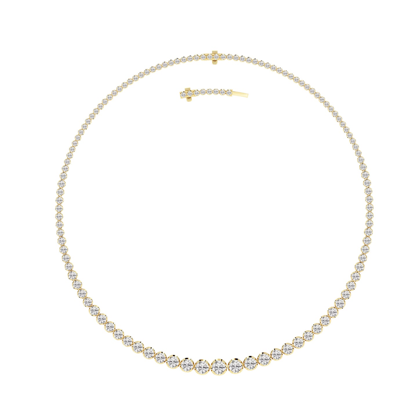 Round (F/VS) Lab Grown Diamond Prong 14K Yellow Gold Graduating Full Riviera Tennis Necklace