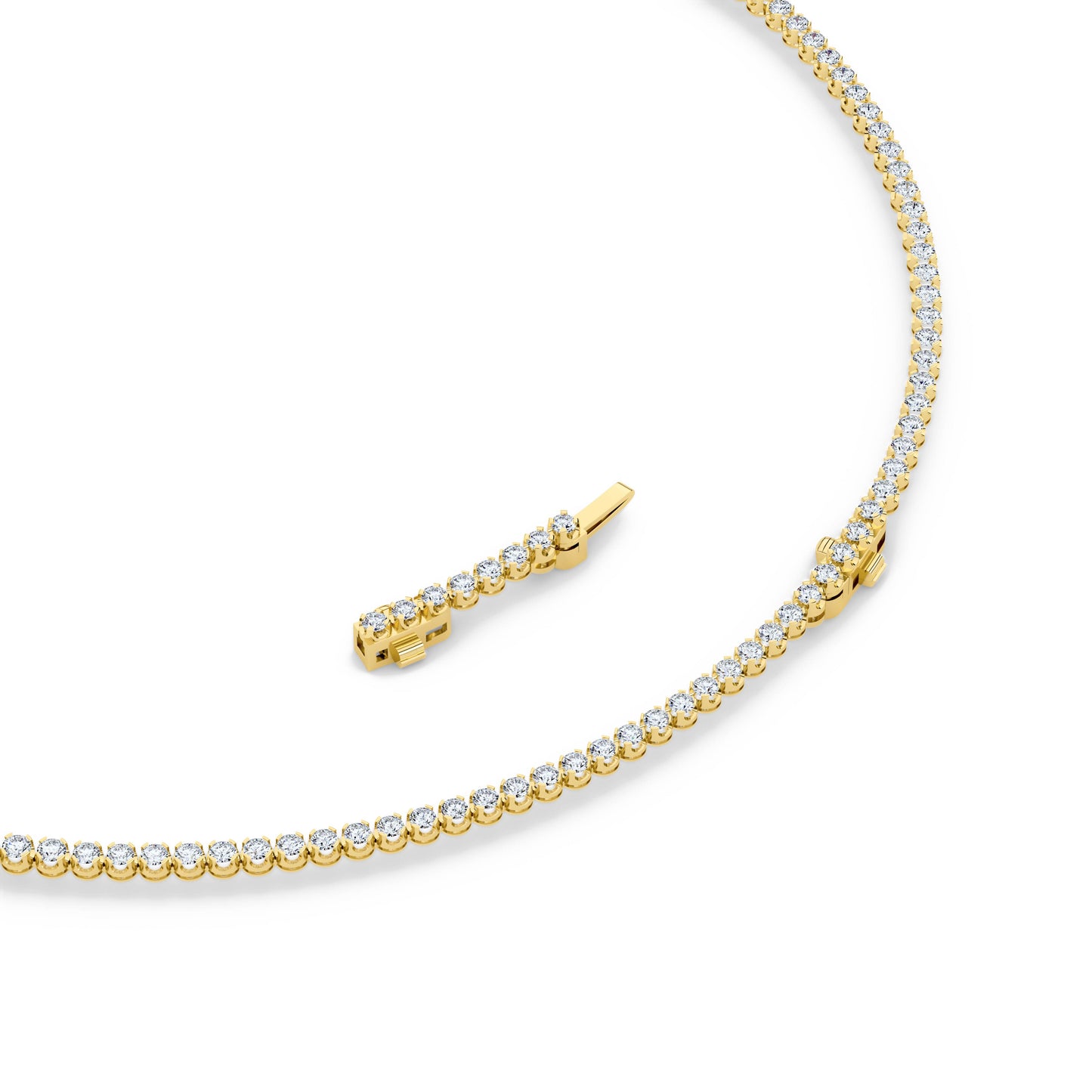Round (F/VS) Lab Grown Diamond Prong 14K Yellow Gold Graduating Full Riviera Tennis Necklace