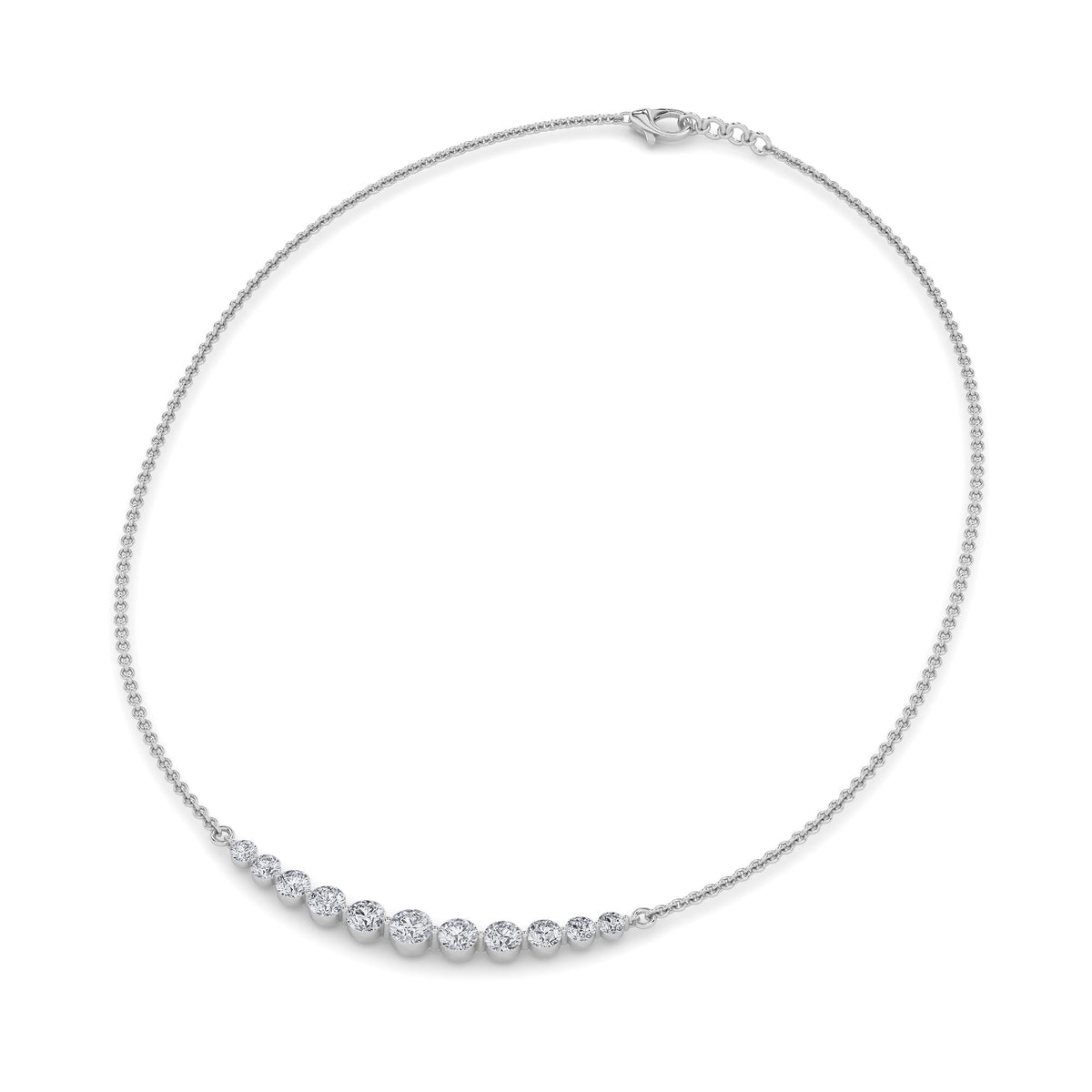 3.0ct Round Shaped Lab Grown Diamond (F/VS) Graduating half Necklace in 14K White Gold