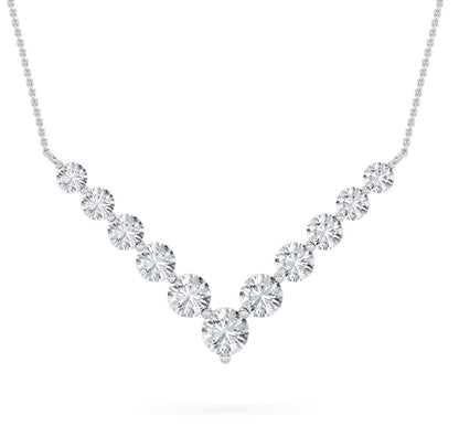 5.0ct Round Shaped Lab Grown Diamond (F/VS) Graduating V Necklace in 14K White Gold
