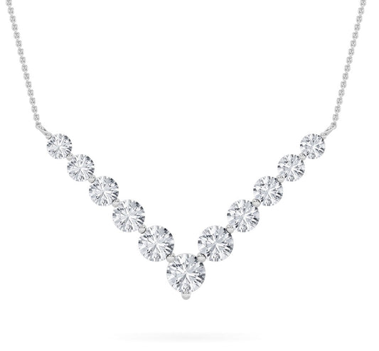 5.0ct Round Shaped Lab Grown Diamond (F/VS) Graduating V Necklace in 14K White Gold