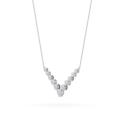 5.0ct Round Shaped Lab Grown Diamond (F/VS) Graduating V Necklace in 14K White Gold