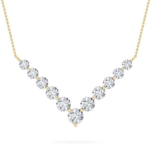 5.0ct Round Shaped Lab Grown Diamond (F/VS) Graduating V Necklace in 14K Yellow Gold