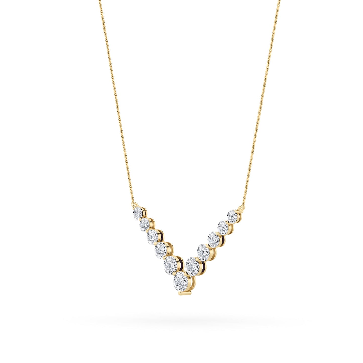 5.0ct Round Shaped Lab Grown Diamond (F/VS) Graduating V Necklace in 14K Yellow Gold