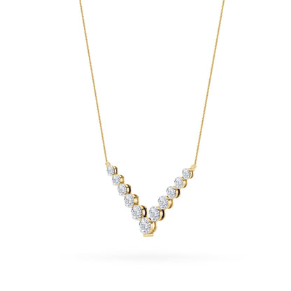 5.0ct Round Shaped Lab Grown Diamond (F/VS) Graduating V Necklace in 14K Yellow Gold