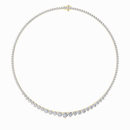 10.0-15.0ct Round Shaped Lab Grown Diamond (F/VS) Three Prong Graduating Necklace in 14K Yellow Gold