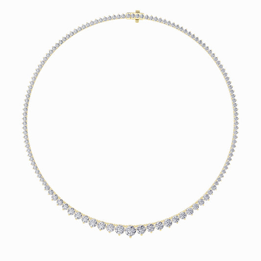 10.0-15.0ct Round Shaped Lab Grown Diamond (F/VS) Three Prong Graduating Necklace in 14K Yellow Gold