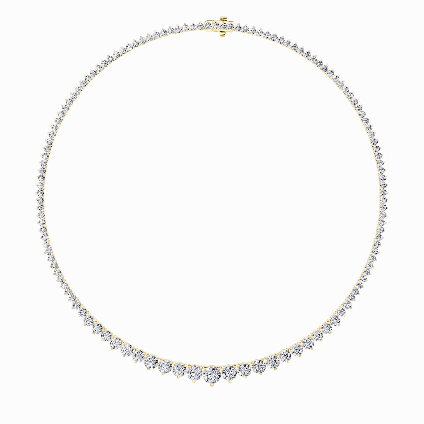10.0-15.0ct Round Shaped Lab Grown Diamond (F/VS) Three Prong Graduating Necklace in 14K Yellow Gold