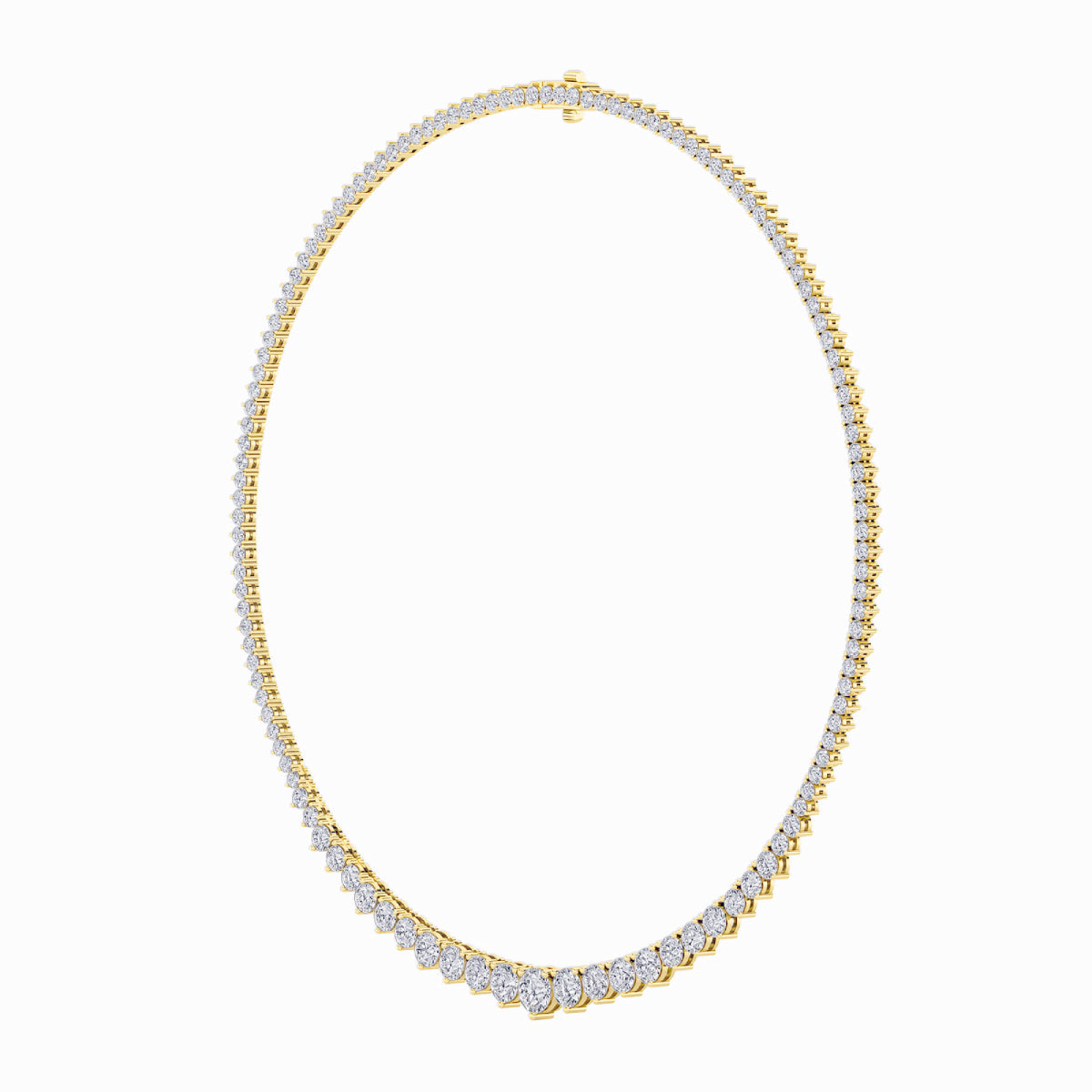 10.0-15.0ct Round Shaped Lab Grown Diamond (F/VS) Three Prong Graduating Necklace in 14K Yellow Gold