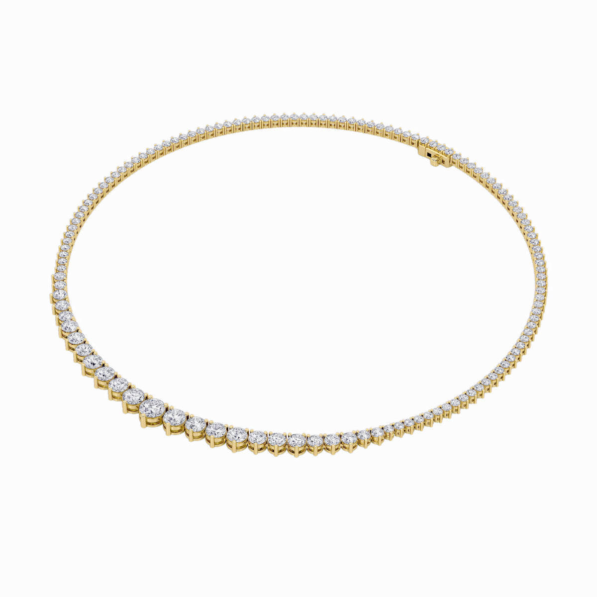 10.0-15.0ct Round Shaped Lab Grown Diamond (F/VS) Three Prong Graduating Necklace in 14K Yellow Gold