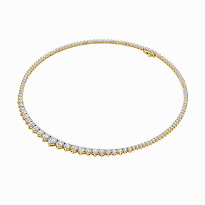 10.0-15.0ct Round Shaped Lab Grown Diamond (F/VS) Three Prong Graduating Necklace in 14K Yellow Gold