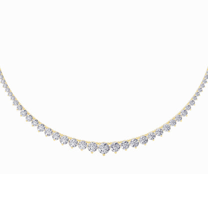 10.0-15.0ct Round Shaped Lab Grown Diamond (F/VS) Three Prong Graduating Necklace in 14K Yellow Gold