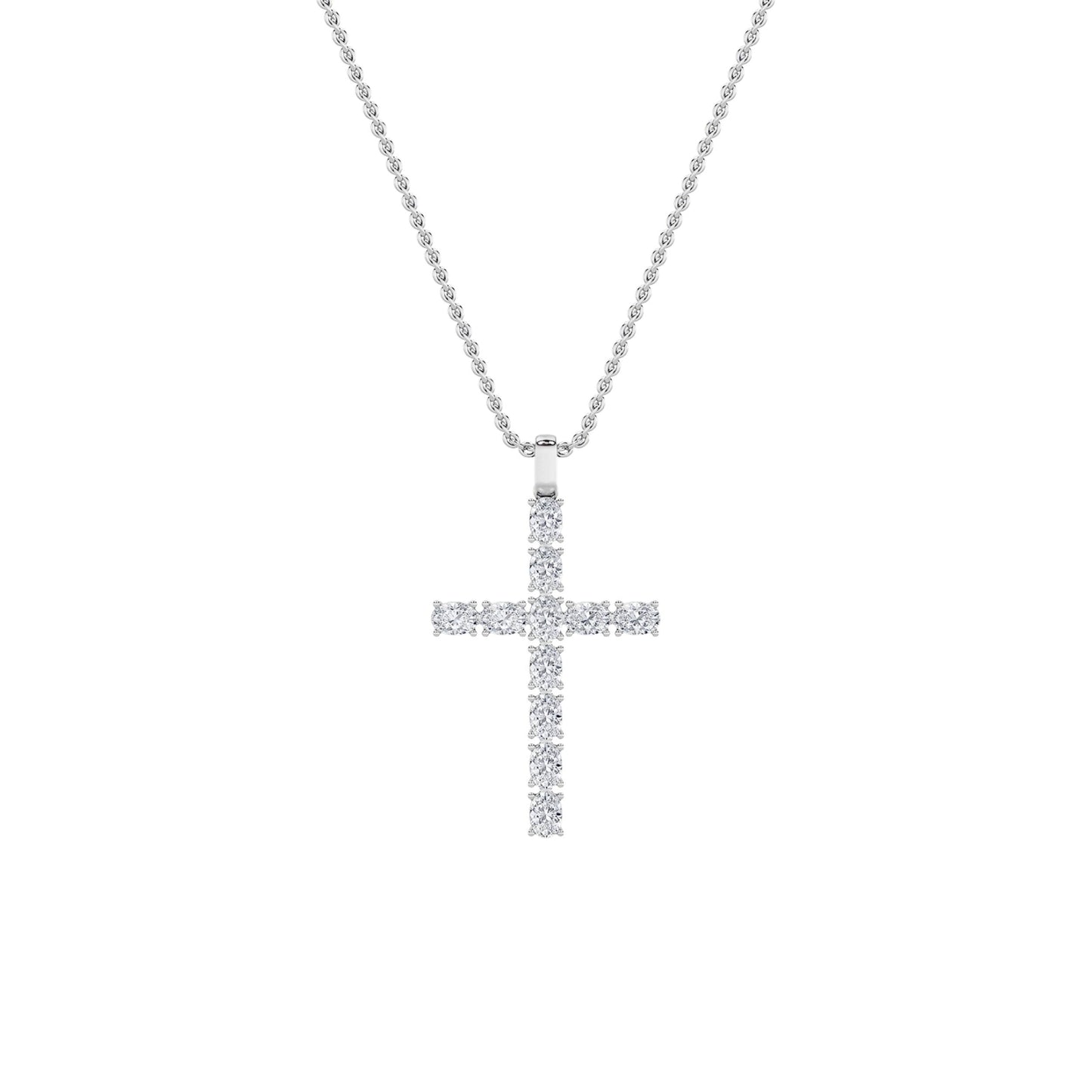 2.0ct Oval Shaped Lab Grown Diamond (F/VS) Cross Pendant in 14K White Gold