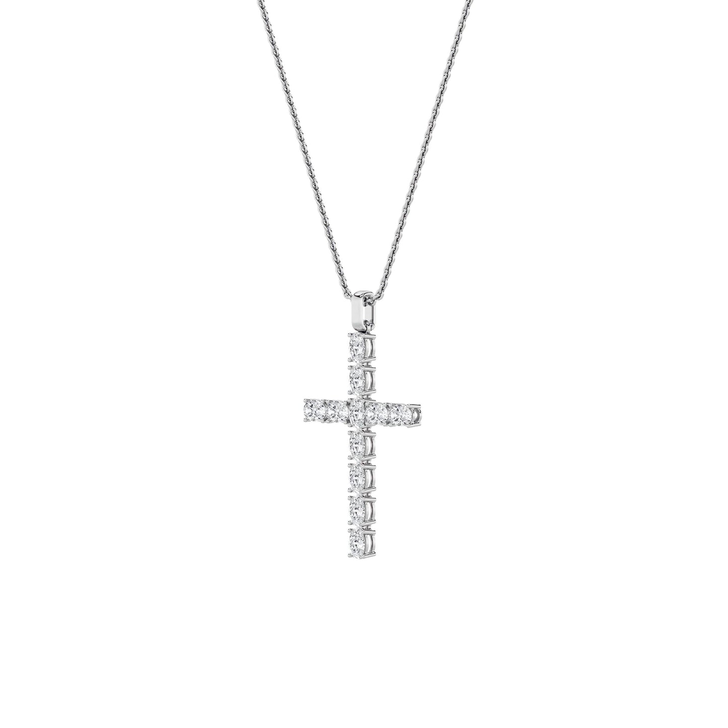 2.0ct Oval Shaped Lab Grown Diamond (F/VS) Cross Pendant in 14K White Gold