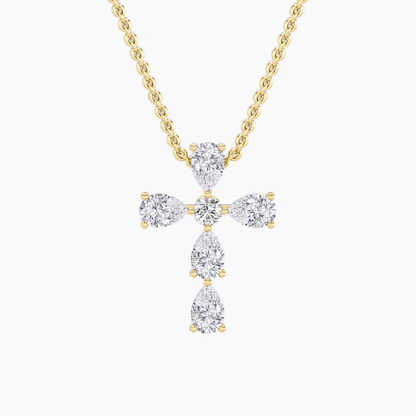2.5ct Pear Shaped Lab Grown Diamond (F/VS) Cross Pendant in 14K Yellow Gold