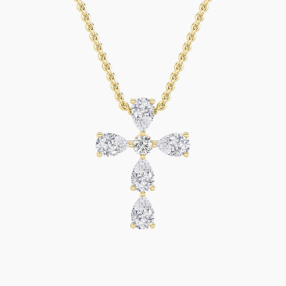 2.5ct Pear Shaped Lab Grown Diamond (F/VS) Cross Pendant in 14K Yellow Gold