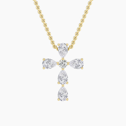 2.5ct Pear Shaped Lab Grown Diamond (F/VS) Cross Pendant in 14K Yellow Gold