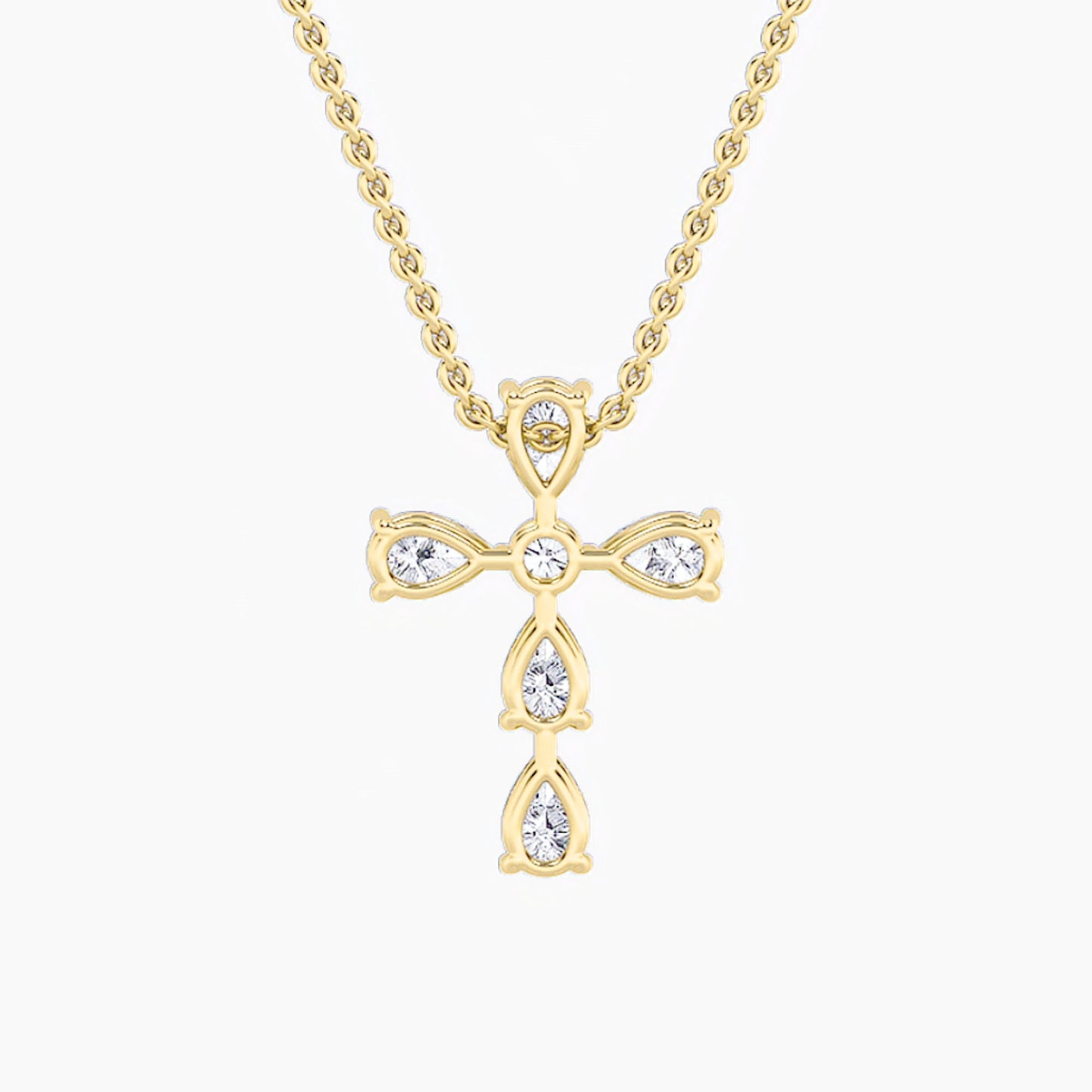 2.5ct Pear Shaped Lab Grown Diamond (F/VS) Cross Pendant in 14K Yellow Gold