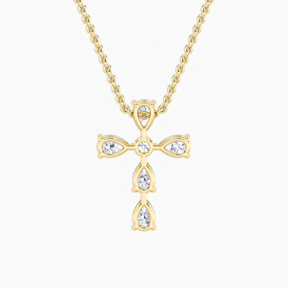 2.5ct Pear Shaped Lab Grown Diamond (F/VS) Cross Pendant in 14K Yellow Gold