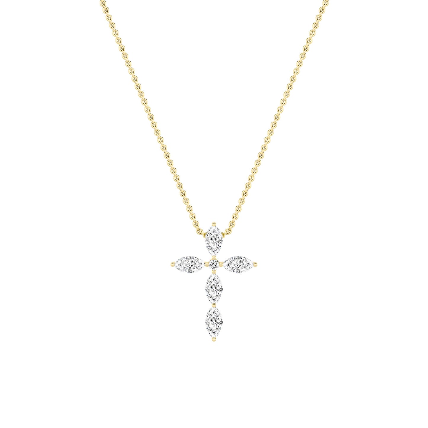 2.0ct Marquise Shaped Lab Grown Diamond (F/VS) Cross Pendant in 14K Yellow Gold