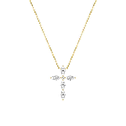 2.0ct Marquise Shaped Lab Grown Diamond (F/VS) Cross Pendant in 14K Yellow Gold
