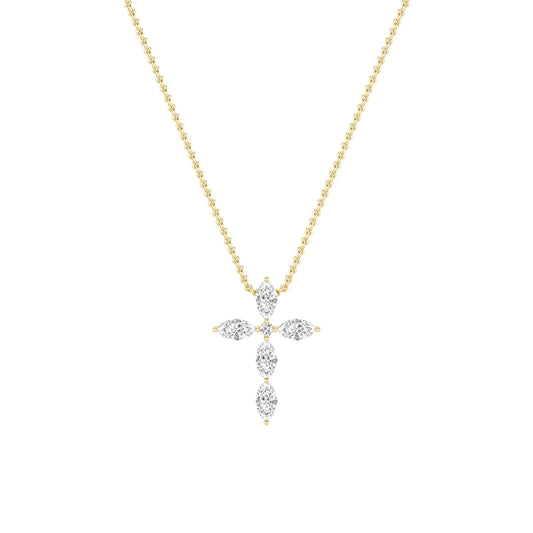 2.0ct Marquise Shaped Lab Grown Diamond (F/VS) Cross Pendant in 14K Yellow Gold