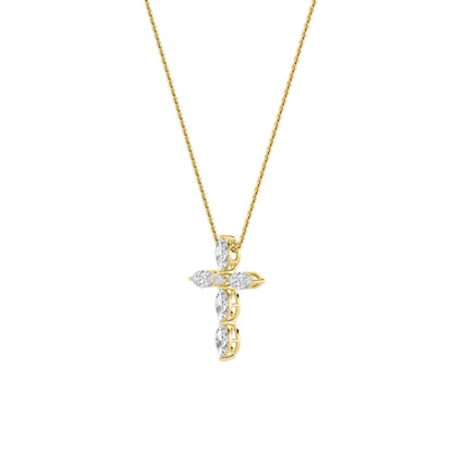 2.0ct Marquise Shaped Lab Grown Diamond (F/VS) Cross Pendant in 14K Yellow Gold