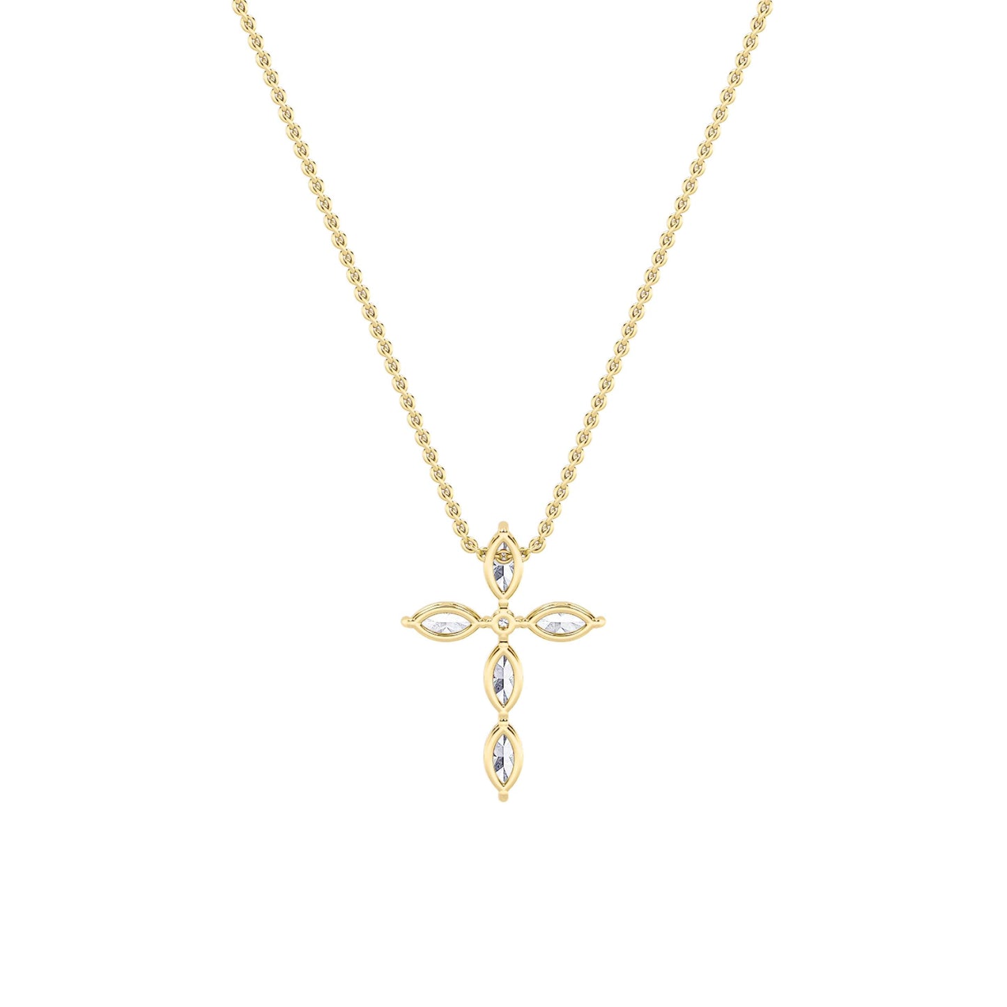 2.0ct Marquise Shaped Lab Grown Diamond (F/VS) Cross Pendant in 14K Yellow Gold