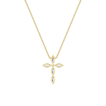 2.0ct Marquise Shaped Lab Grown Diamond (F/VS) Cross Pendant in 14K Yellow Gold