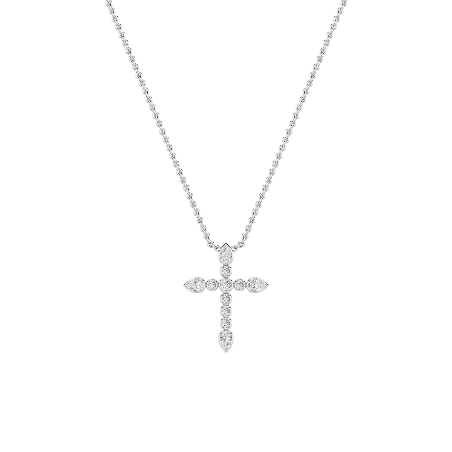 1.5ct Pear Shaped Lab Grown Diamond (F/VS) CrossPendant in 14K White Gold