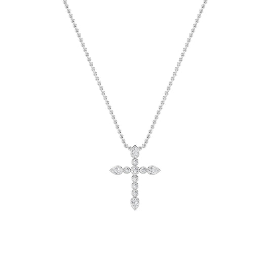 1.5ct Pear Shaped Lab Grown Diamond (F/VS) CrossPendant in 14K White Gold