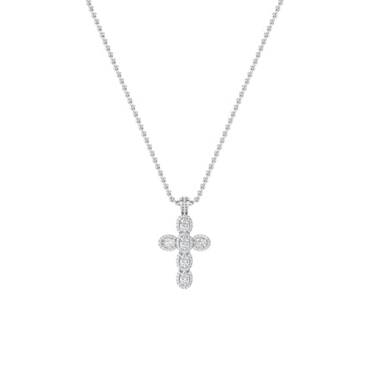 3.0 Ct Oval (F/VS) Lab Grown Diamond Prong 14K White Gold Fancy Halo Cross Pendant Necklace