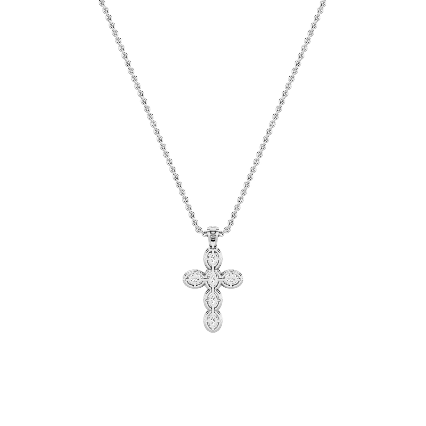 3.0 Ct Oval (F/VS) Lab Grown Diamond Prong 14K White Gold Fancy Halo Cross Pendant Necklace