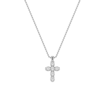 3.0 Ct Oval (F/VS) Lab Grown Diamond Prong 14K White Gold Fancy Halo Cross Pendant Necklace
