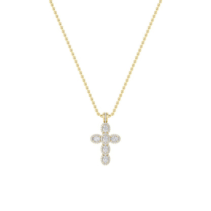 3.0 Ct Oval (F/VS) Lab Grown Diamond Prong 14K Yellow Gold Fancy Halo Cross Pendant Necklace
