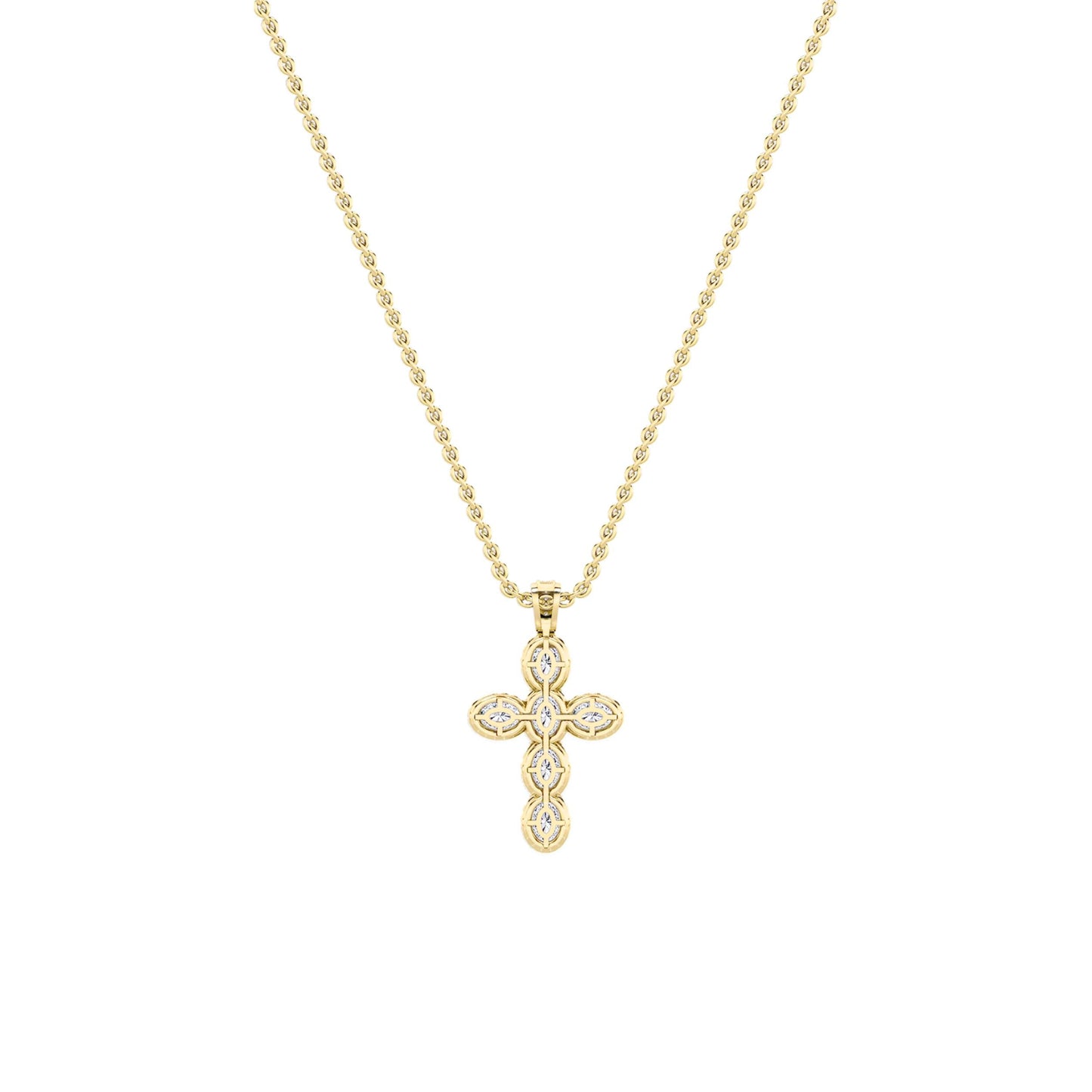 3.0 Ct Oval (F/VS) Lab Grown Diamond Prong 14K Yellow Gold Fancy Halo Cross Pendant Necklace