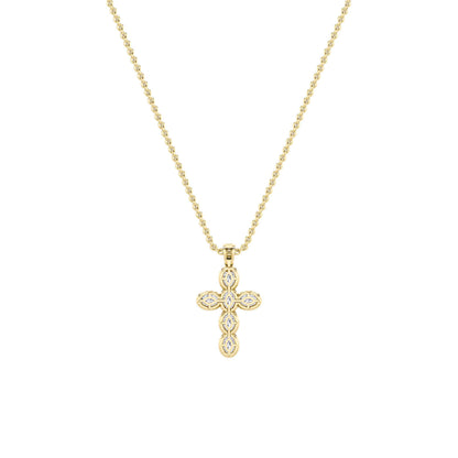 3.0 Ct Oval (F/VS) Lab Grown Diamond Prong 14K Yellow Gold Fancy Halo Cross Pendant Necklace