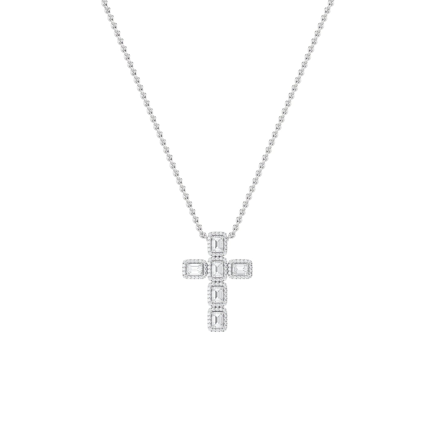 3.0 Ct Emerald (F/VS) Lab Grown Diamond Prong 14K White Gold Fancy Halo Cross Pendant Necklace
