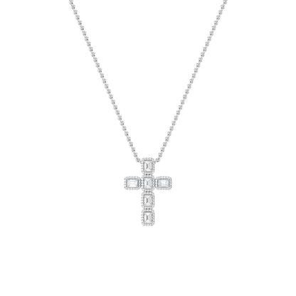 3.0 Ct Emerald (F/VS) Lab Grown Diamond Prong 14K White Gold Fancy Halo Cross Pendant Necklace