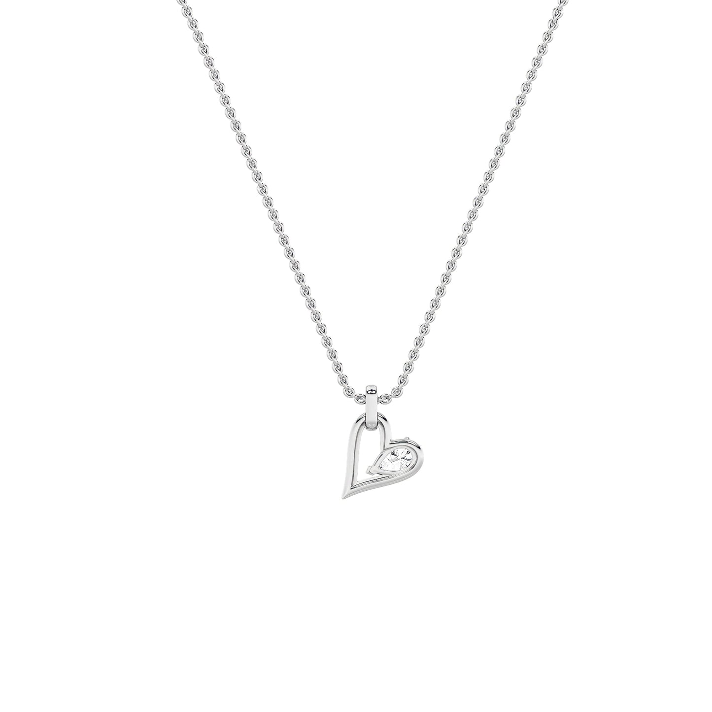1.0ct Pear Shaped Lab Grown Diamond (F/VS) Heart Shaped Dangle Pendant in 14K White Gold