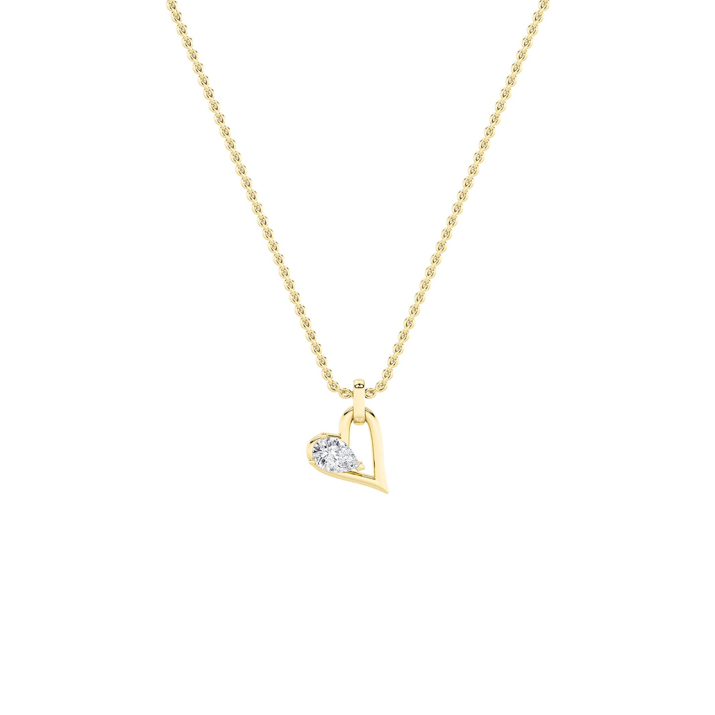 1.0ct Pear Shaped Lab Grown Diamond (F/VS) Heart Shaped Dangle Pendant in 14K Yellow Gold