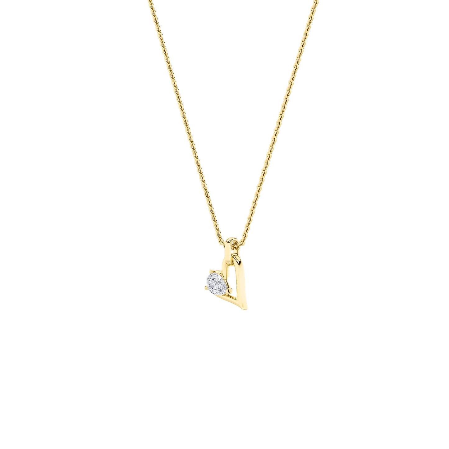 1.0ct Pear Shaped Lab Grown Diamond (F/VS) Heart Shaped Dangle Pendant in 14K Yellow Gold