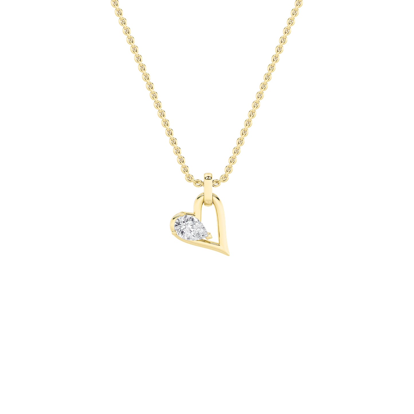 1.0ct Pear Shaped Lab Grown Diamond (F/VS) Heart Shaped Dangle Pendant in 14K Yellow Gold